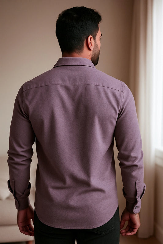 Men Spring And Summer Solid Color Loose Casual Long-Sleeved Shirt Purple Color