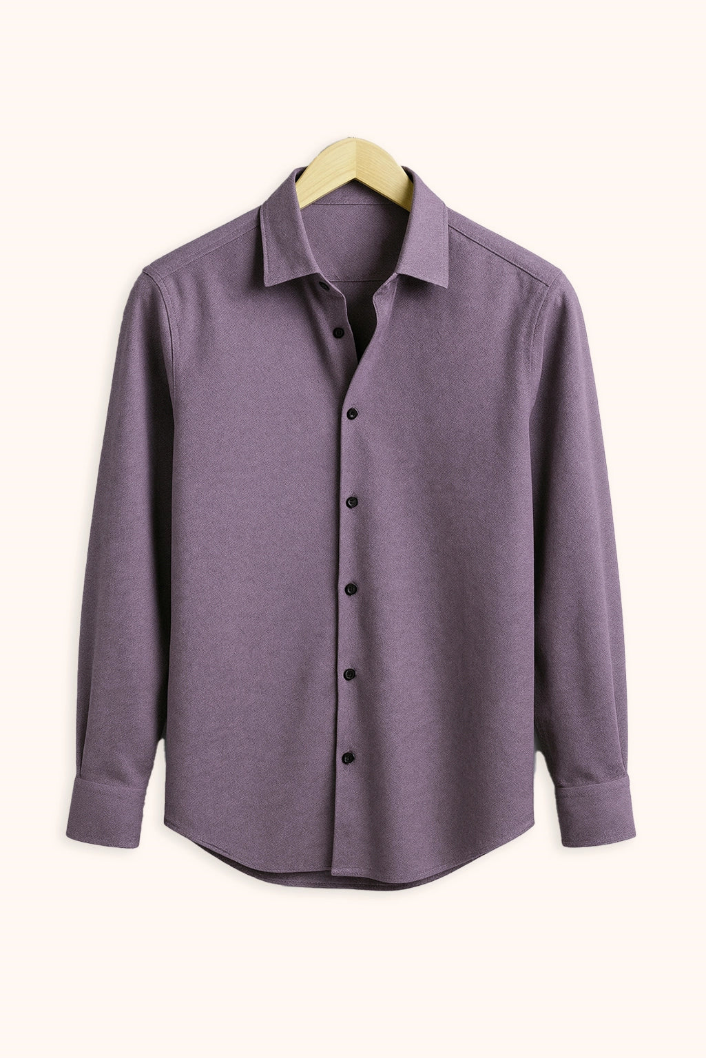 Men Spring And Summer Solid Color Loose Casual Long-Sleeved Shirt Purple Color