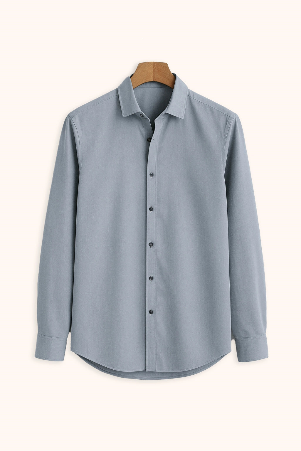 Men Spring And Summer Solid Color Loose Casual Long-Sleeved Shirt Sky Blue Color