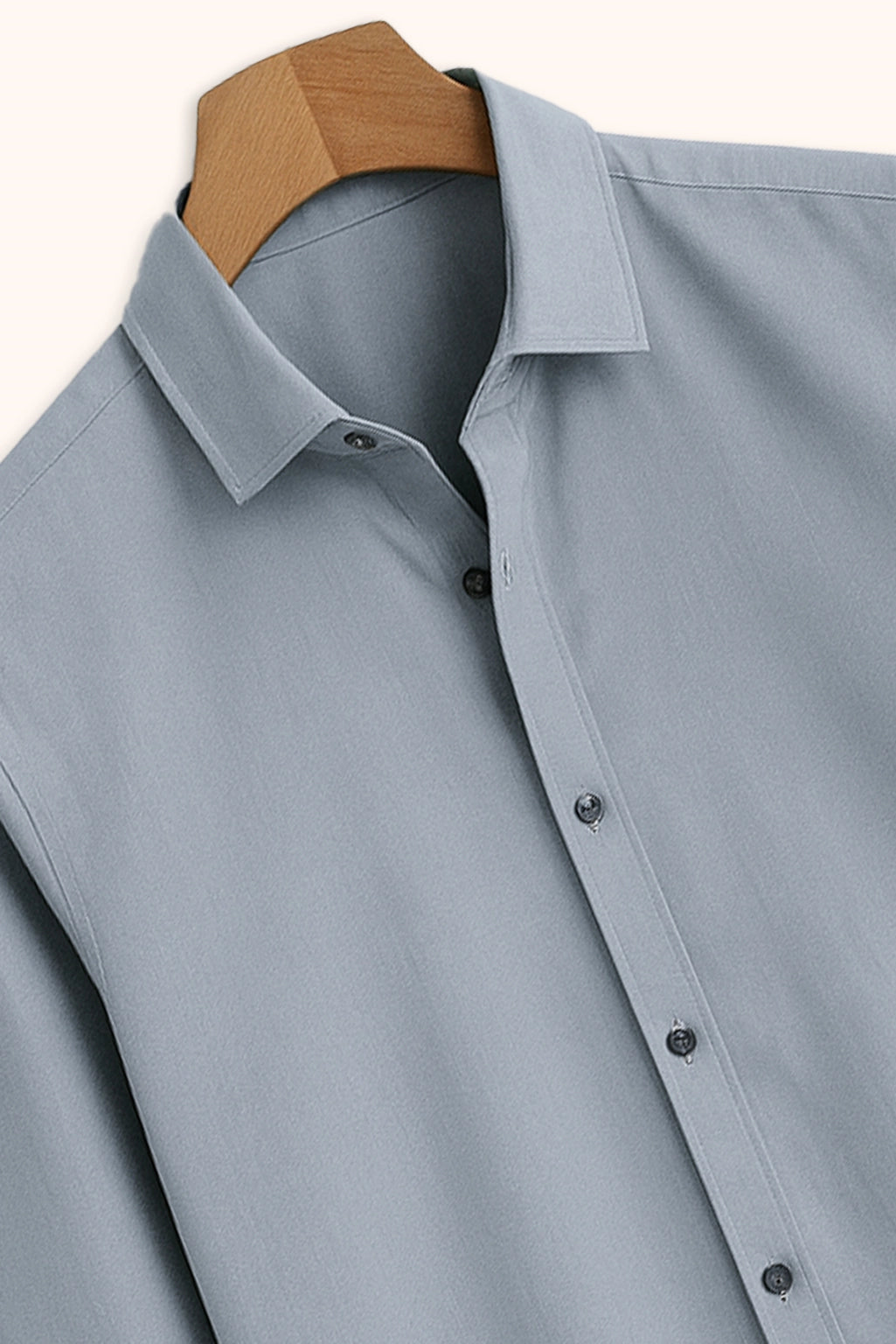 Men Spring And Summer Solid Color Loose Casual Long-Sleeved Shirt Sky Blue Color