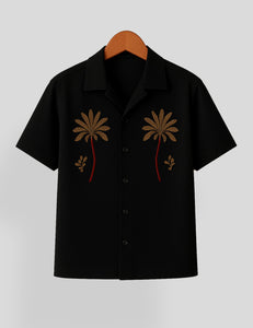 Black Coconut Tree Printed Mens Premium Cotton Half Sleeve Shirt - XPST
