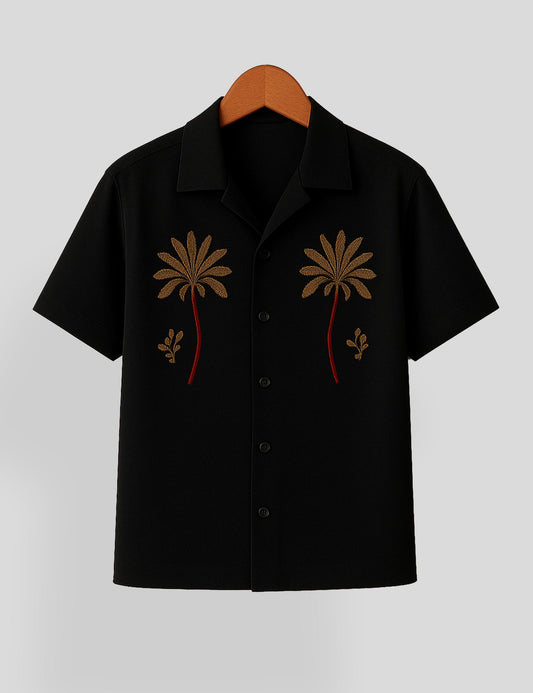 Black Coconut Tree Printed Mens Premium Cotton Half Sleeve Shirt - XPST