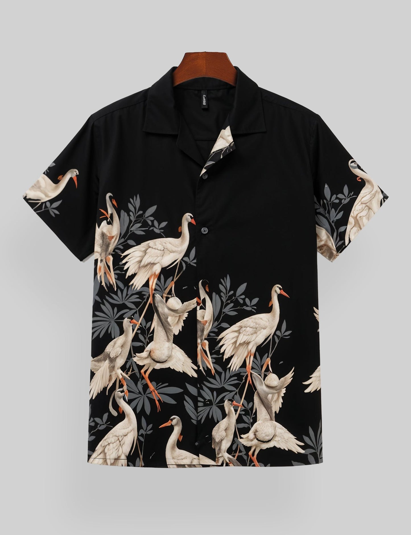 Black Flamingo Printed Classic Half Sleeve Shirt for Men Soft Cotton - XPST