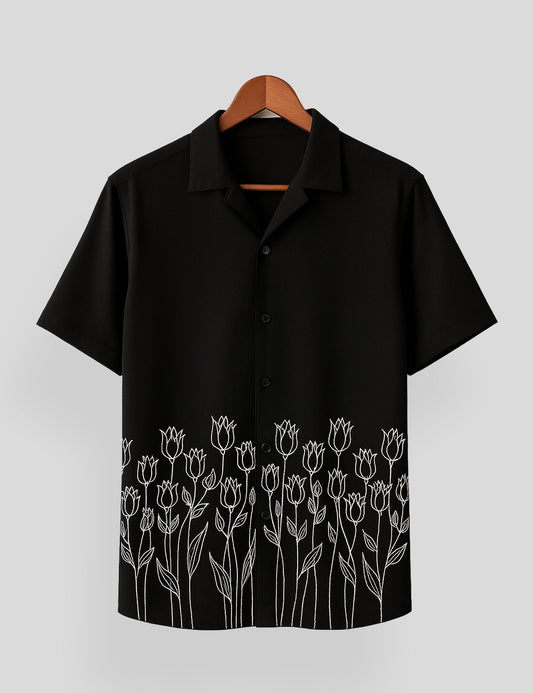 Black Rose Printed Mens Everyday Cotton Shirt Half Sleeves in Fresh Colors - XPST