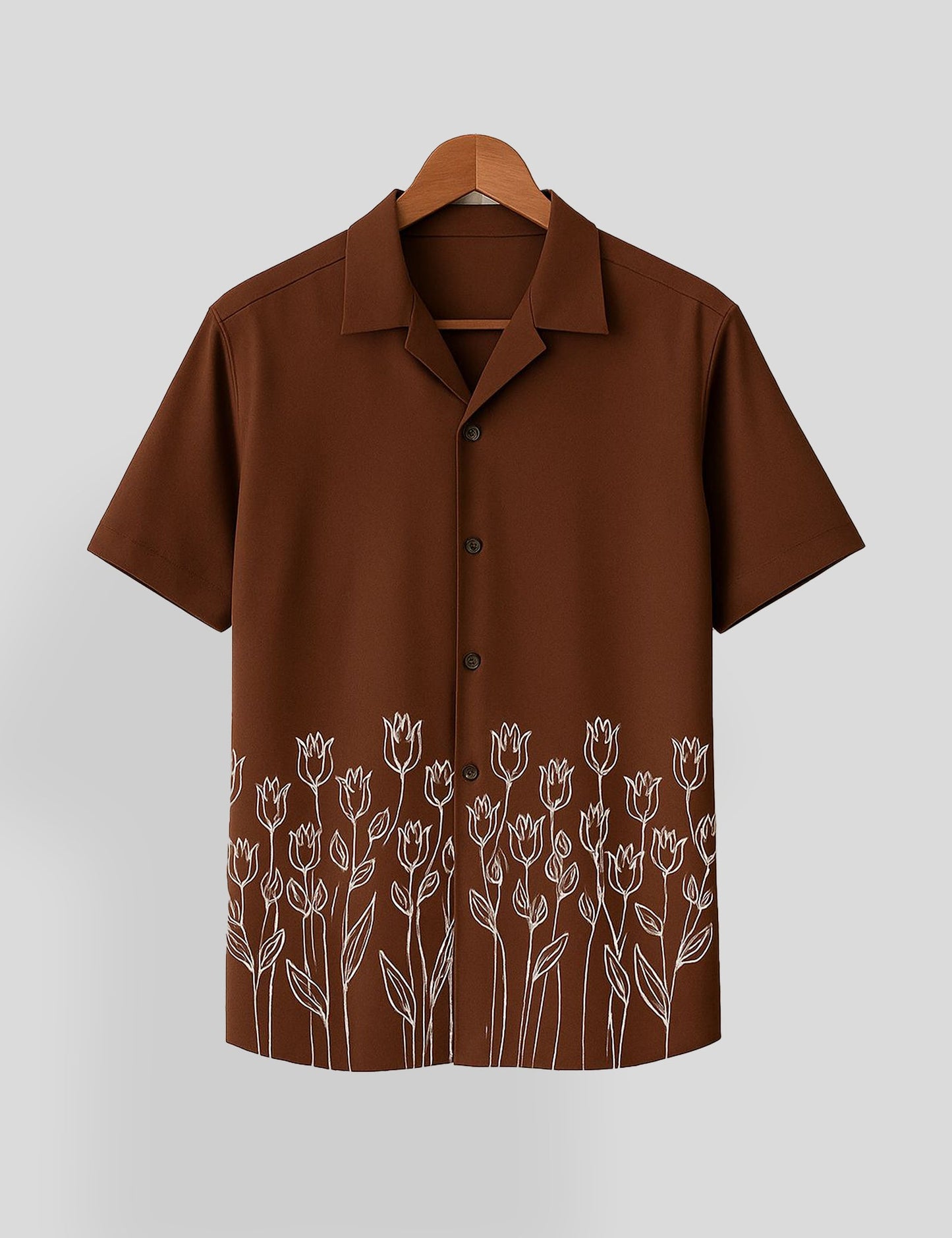 Brown Rose Printed Mens Everyday Cotton Shirt Half Sleeves in Fresh Colors - XPST