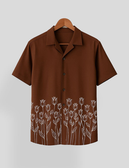Brown Rose Printed Mens Everyday Cotton Shirt Half Sleeves in Fresh Colors - XPST
