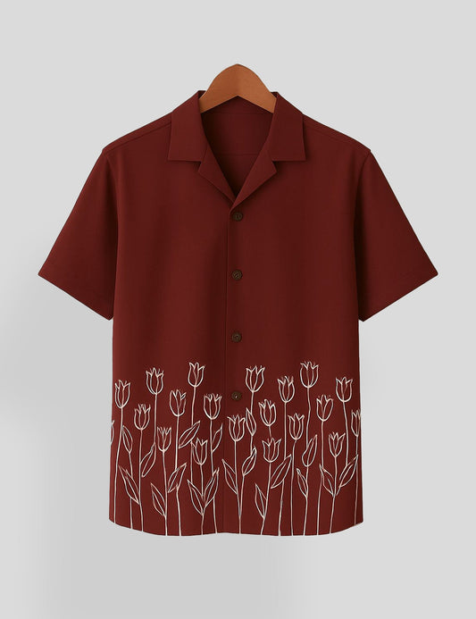 Maroon Rose Printed Mens Everyday Cotton Shirt Half Sleeves in Fresh Colors - XPST