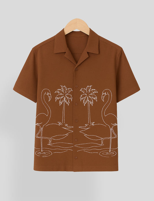Brown Swan Printed Essential Cotton Half Sleeve Shirt for Men Available in Multiple Colors - XPST