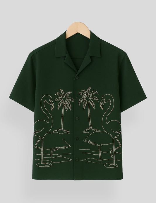 Dark Green Swan Printed Essential Cotton Half Sleeve Shirt for Men Available in Multiple Colors - XPST