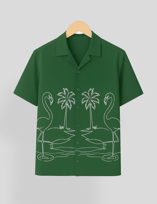 Green Swan Printed Essential Cotton Half Sleeve Shirt for Men Available in Multiple Colors - XPST