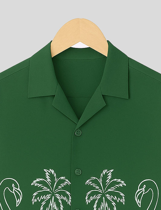 Green Swan Printed Essential Cotton Half Sleeve Shirt for Men Available in Multiple Colors - XPST