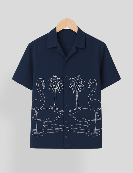 Navy Blue Swan Printed Essential Cotton Half Sleeve Shirt for Men Available in Multiple Colors - XPST