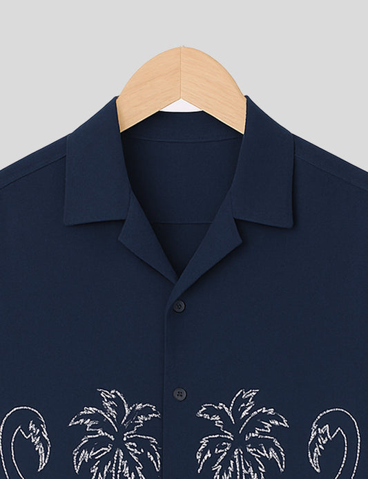 Navy Blue Swan Printed Essential Cotton Half Sleeve Shirt for Men Available in Multiple Colors - XPST