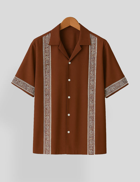 Brown Square Pattern SmartFit Mens Cotton Shirt Half Sleeves - XPST