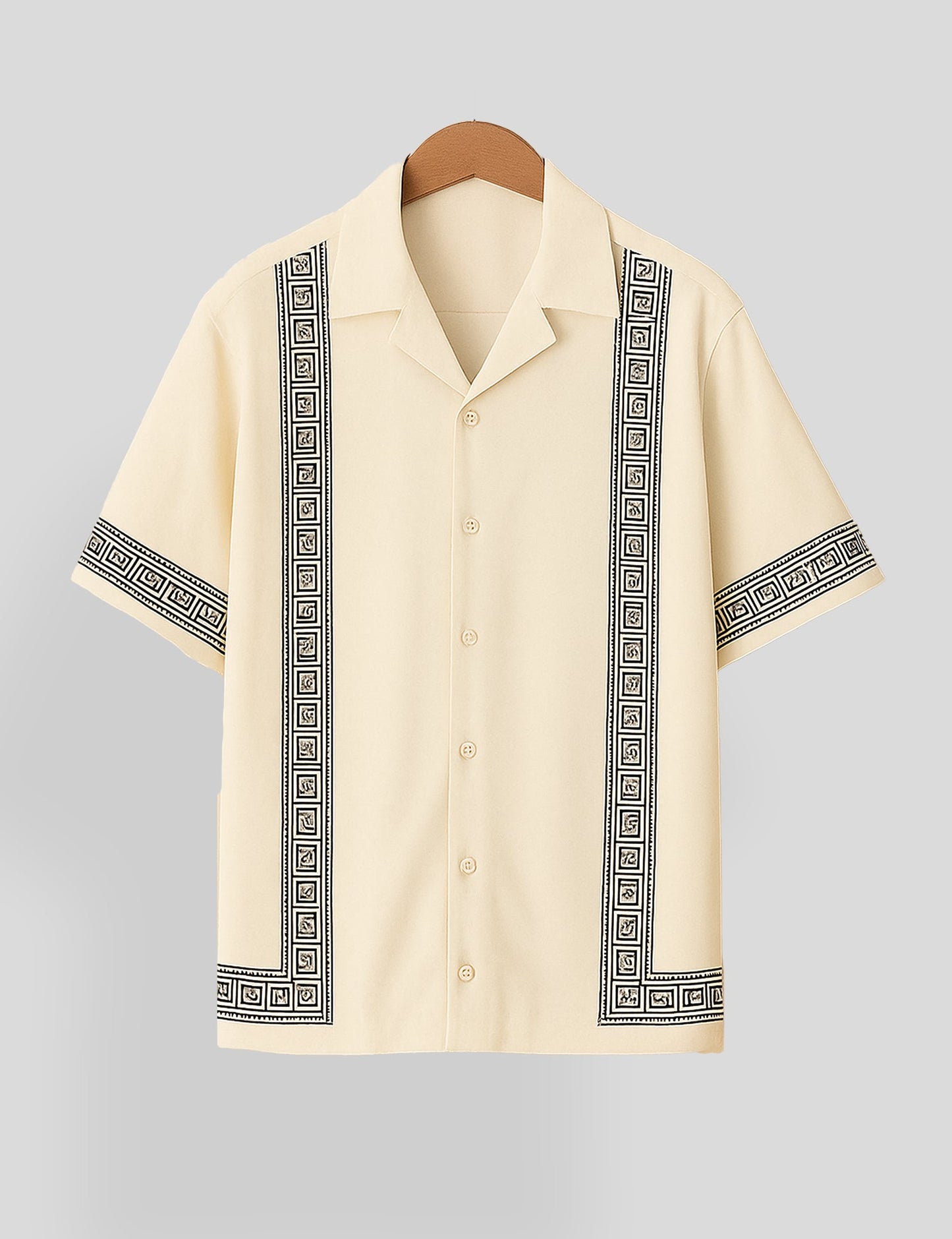 Cream Square Pattern SmartFit Mens Cotton Shirt Half Sleeves - XPST