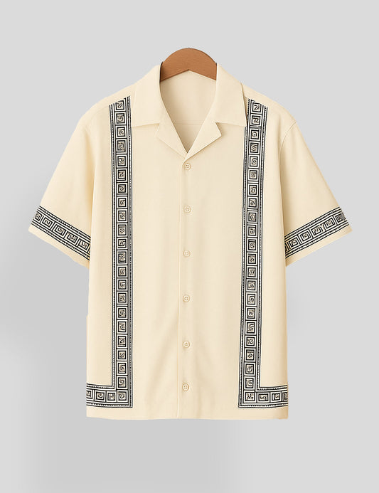 Cream Square Pattern SmartFit Mens Cotton Shirt Half Sleeves - XPST