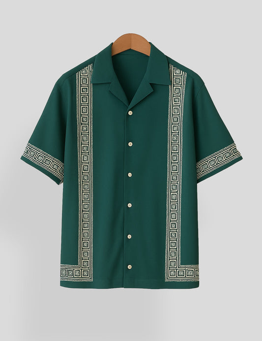 Green Square Pattern SmartFit Mens Cotton Shirt Half Sleeves - XPST