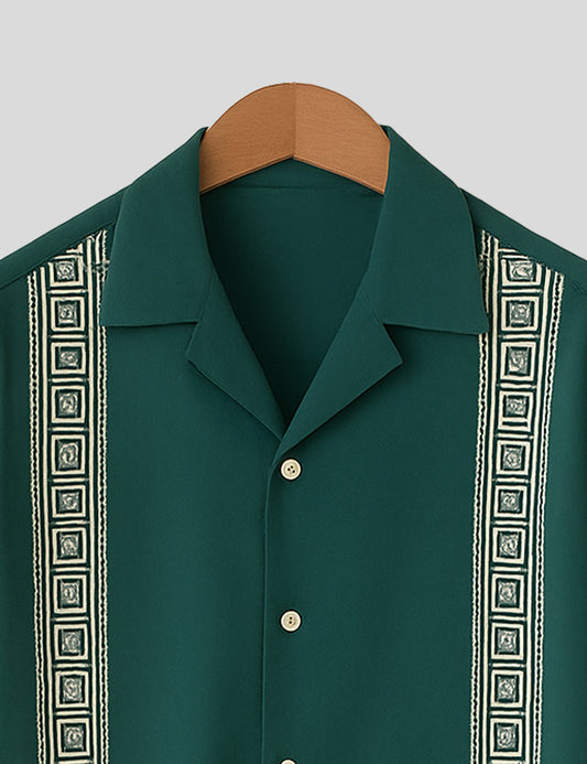 Green Square Pattern SmartFit Mens Cotton Shirt Half Sleeves - XPST