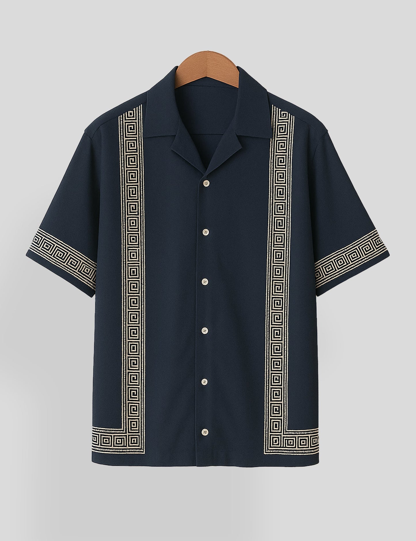 Navy Blue Square Pattern SmartFit Mens Cotton Shirt Half Sleeves - XPST