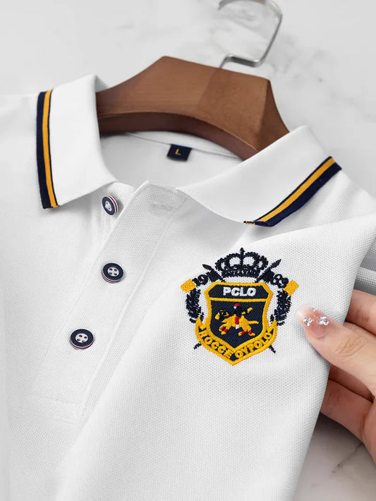 White Color Classic Polo Shirt with Stylish Patterned White Collar