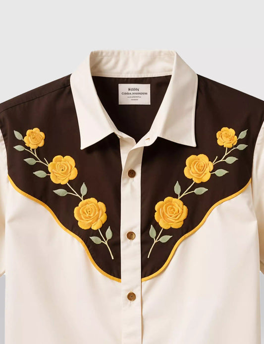 Brown Flowers Stripped Designer Men's Half Sleeves Printed Shirt Exclusive