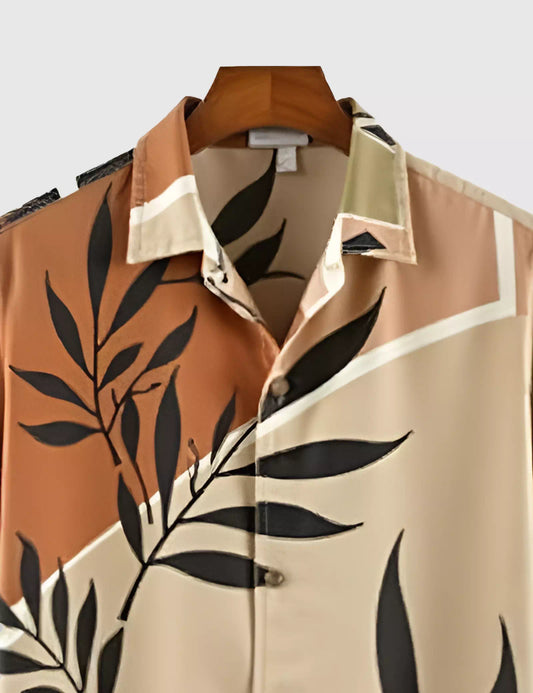 Brown Leaves Designer Men's Half Sleeves Printed Shirt Exclusive