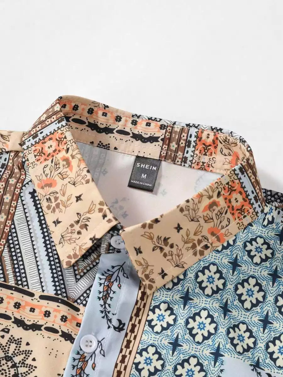 CLASSY BROWN MANDALA Mens Full Set Trouser and Shirt Half Sleeves - XPCRDF