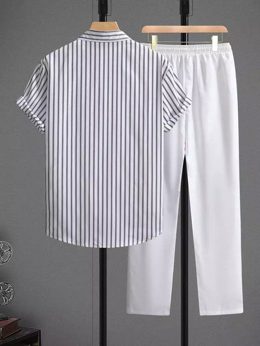 Brown Lining on White Mens Full Set Trouser and Shirt Half Sleeves - XPCRDF