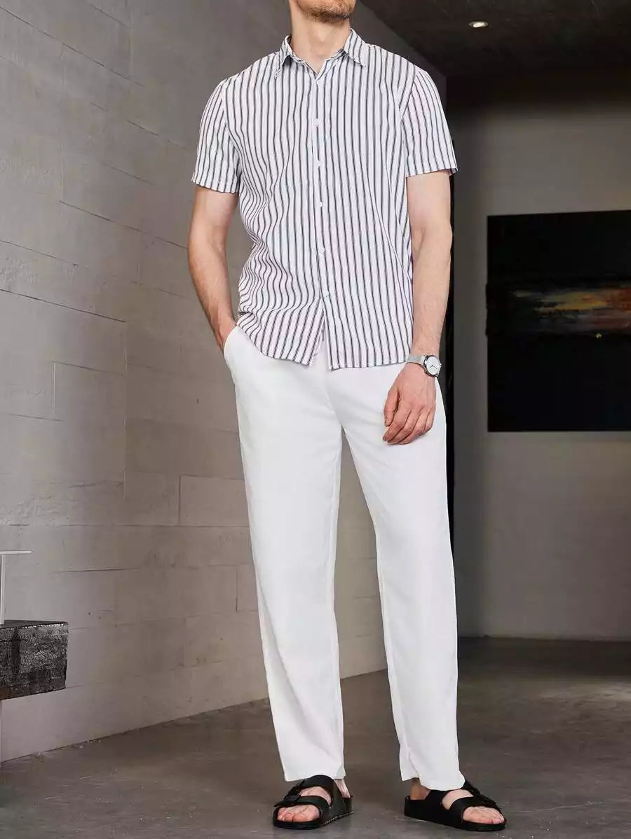 Brown Lining on White Mens Full Set Trouser and Shirt Half Sleeves - XPCRDF
