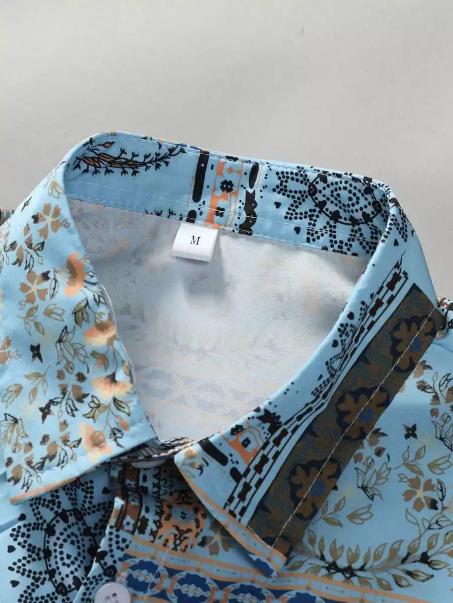 CLASSY SKYBLUE MANDALA  Mens Full Set Trouser and Shirt Half Sleeves - XPCRDF