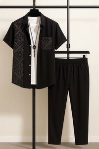 Black Design Men's Casual Half Sleeve Shirt and Trouser Co-ord Set