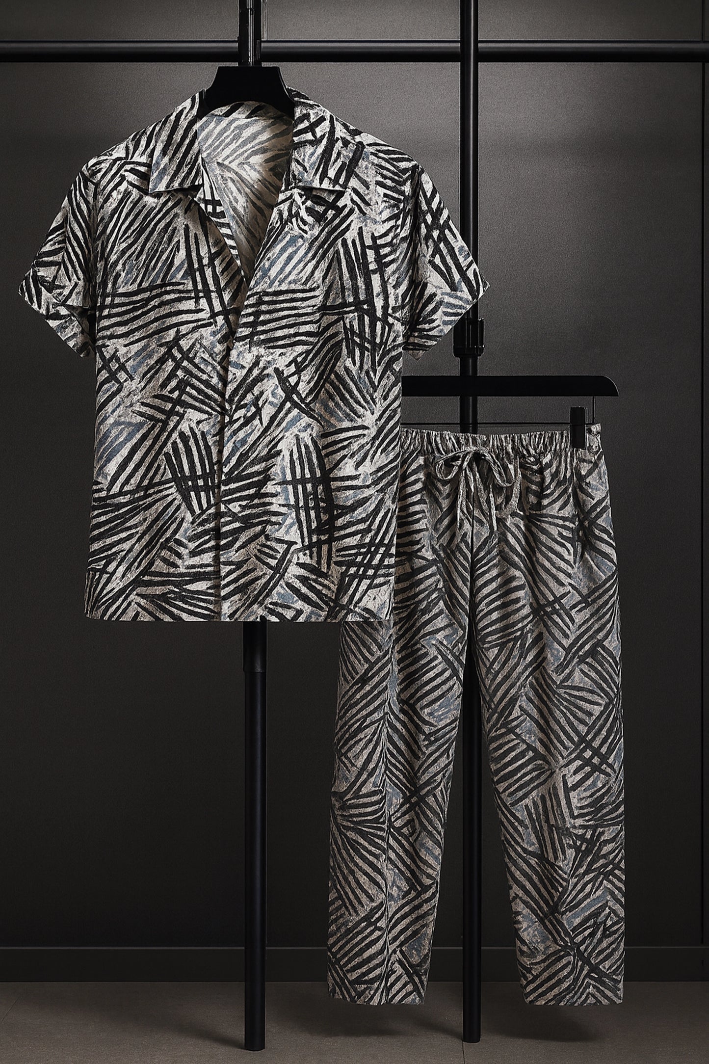 Black Scratch Men's Casual Half Sleeve Shirt and Trouser Co-ord Set