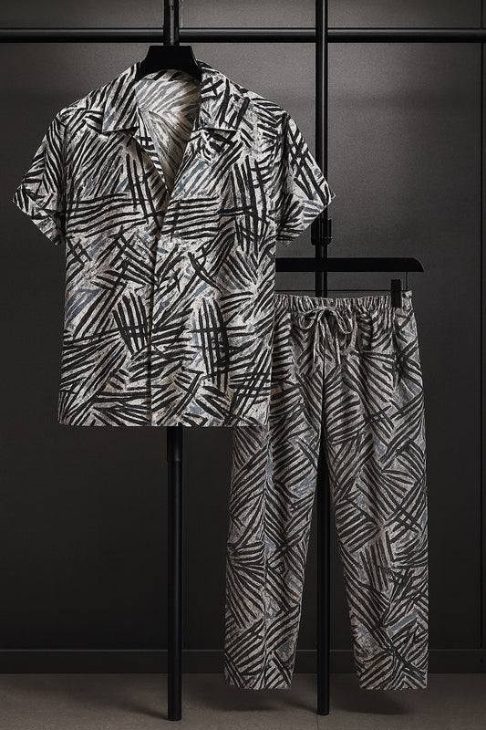Black Scratch Men's Casual Half Sleeve Shirt and Trouser Co-ord Set