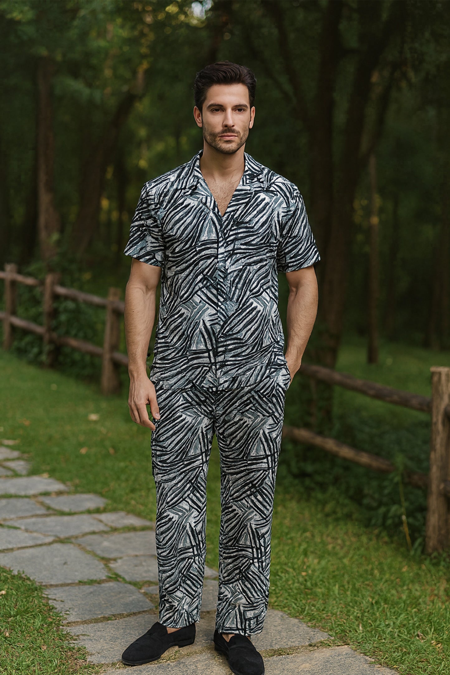Black Scratch Men's Casual Half Sleeve Shirt and Trouser Co-ord Set