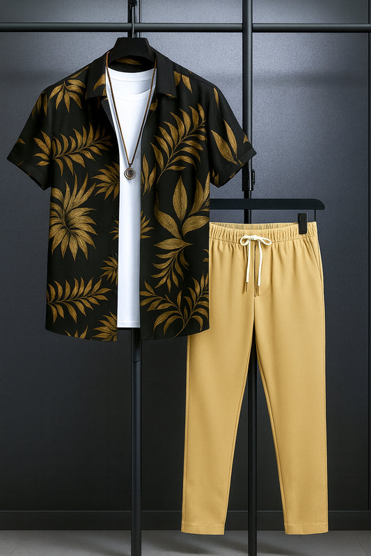 Golden Leaf Men's Casual Half Sleeve Shirt and Trouser Co-ord Set
