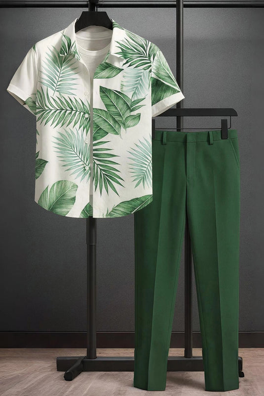 Green Leaf Men's Casual Half Sleeve Shirt and Trouser Co-ord Set