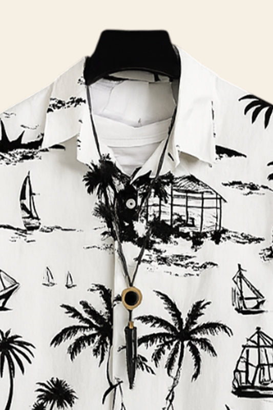 White Beach Men's Casual Half Sleeve Shirt and Trouser Co-ord Set