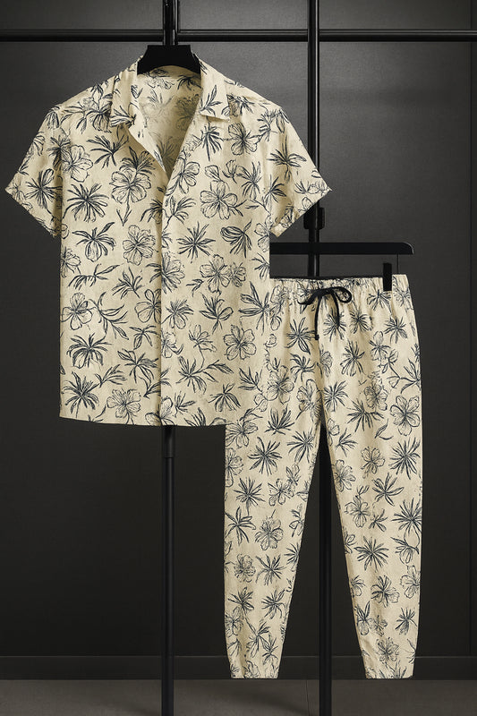 Yellow Mandala Men's Casual Half Sleeve Shirt and Trouser Co-ord Set
