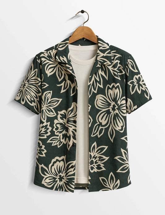Big Flower Printed Urban Cotton Gentleman's Shirt for Men