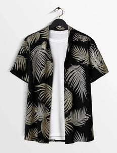 Black Leaves Printed Modern Fit Everyday Cotton Shirt for Men