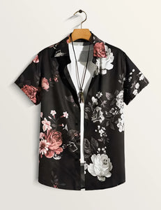 Black Rose Printed Classic Cotton Comfort Shirt for Men