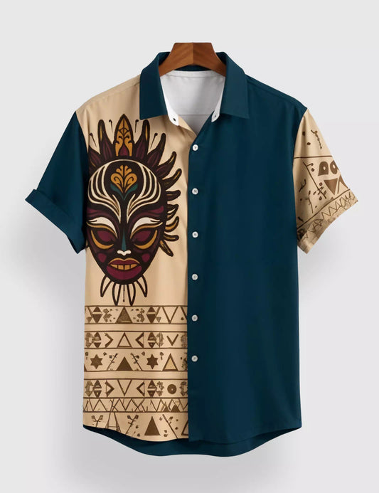 Cream Facemask Designer Men's Half Sleeves Printed Shirt Exclusive