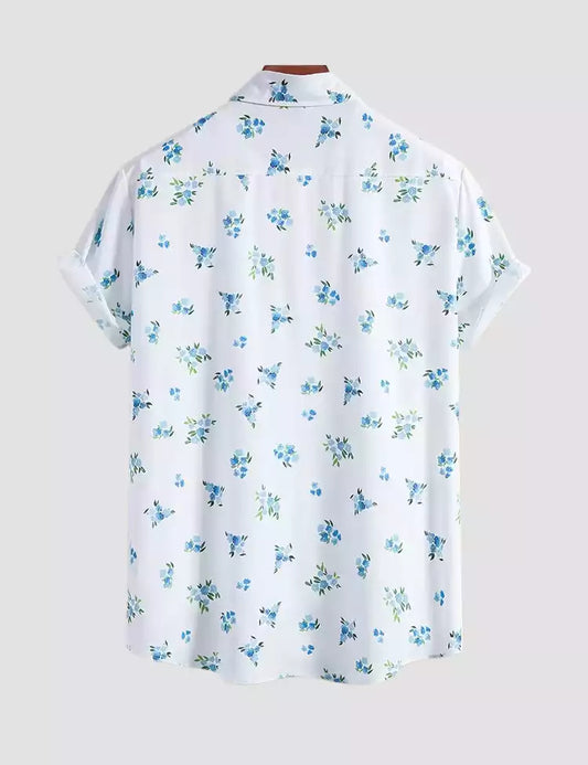 Flower on White Design Mens Half Sleeve Cotton Shirt