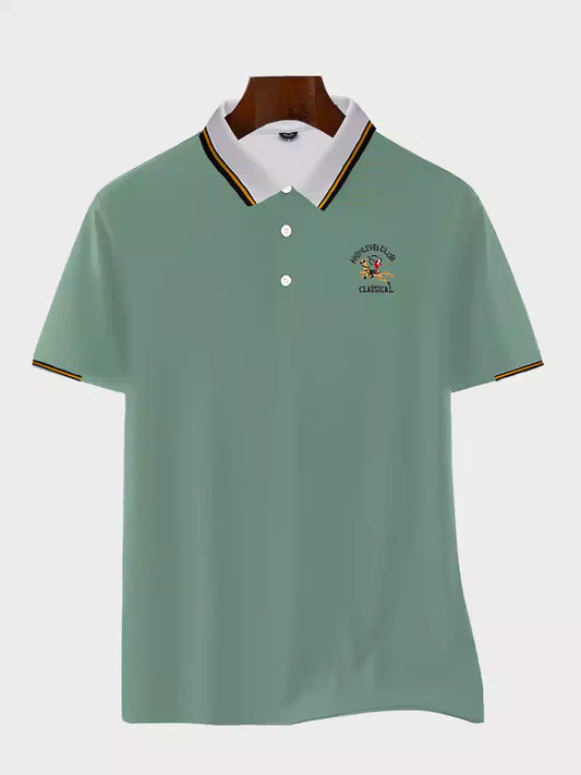 Green Color Classic Polo Shirt with Stylish Patterned white Collar