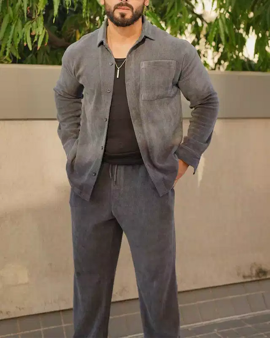 Gray Color Luxury Korean Style Full Co-Ord Set Trouser and Shirt