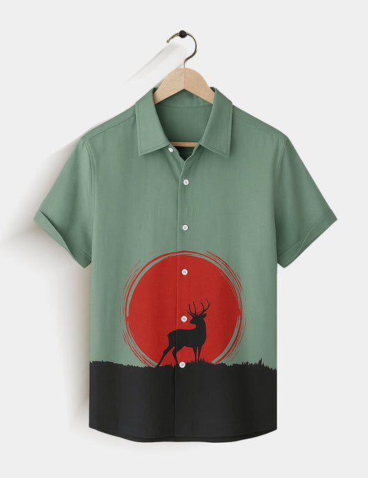 Deer Moon Printed Essential Everyday Cotton Shirt for Men - XPST