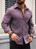 Men Spring And Summer Solid Color Loose Casual Long-Sleeved Shirt Purple Color - XPST