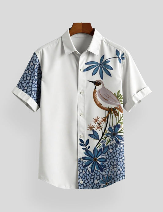 White Sparrow Printed Comfort Cotton Shirt for Men Half Sleeves - XPST