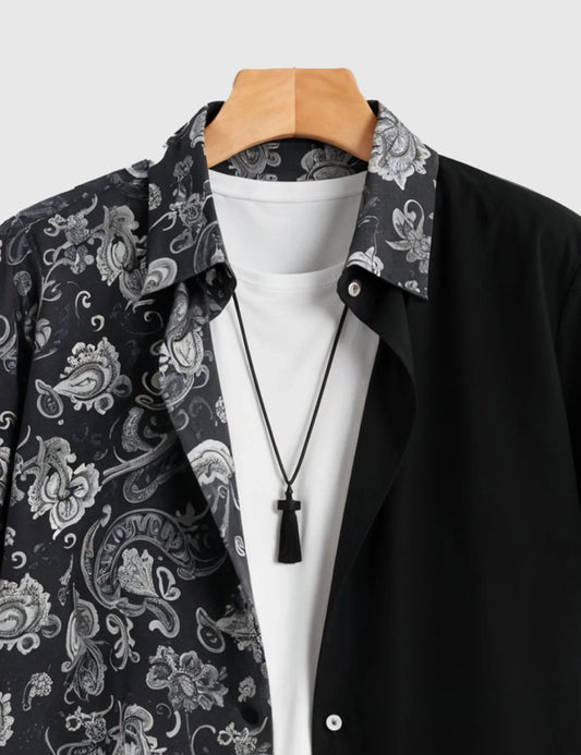 Black Illusion Designer Men's Half Sleeves Printed Shirt Exclusive
