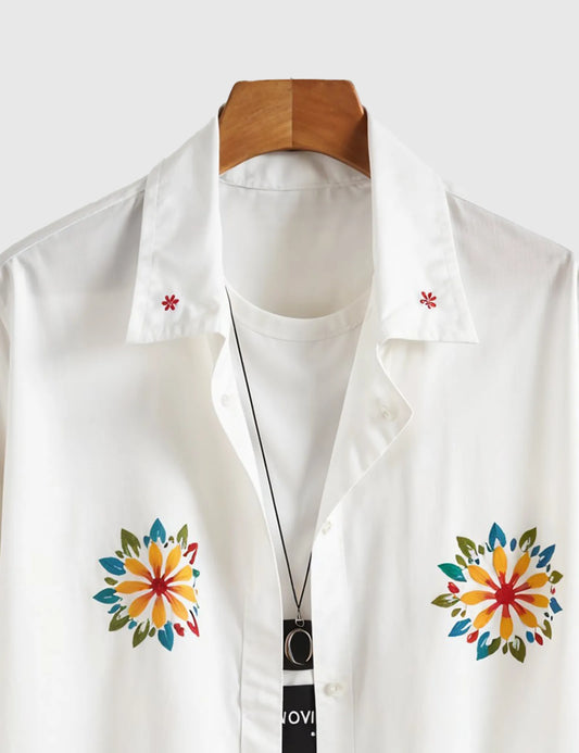 White Sunflower Men's Half Sleeves Printed Shirt Exclusive